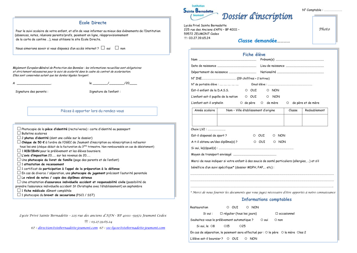 Dossier d'inscription